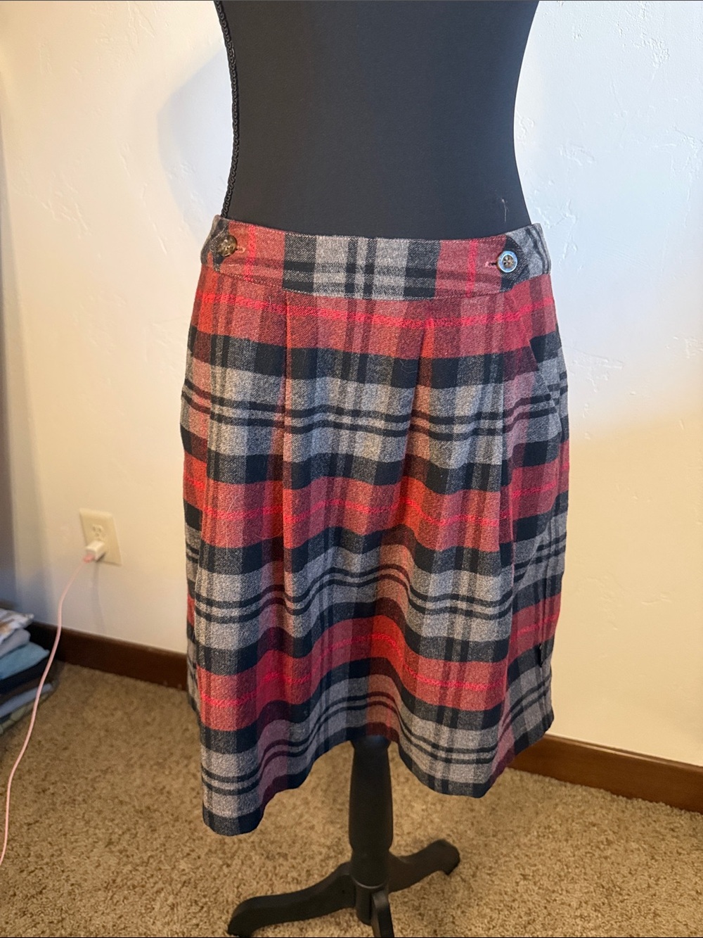 Woolrich Red and Gray Plaid A-Line Skirt